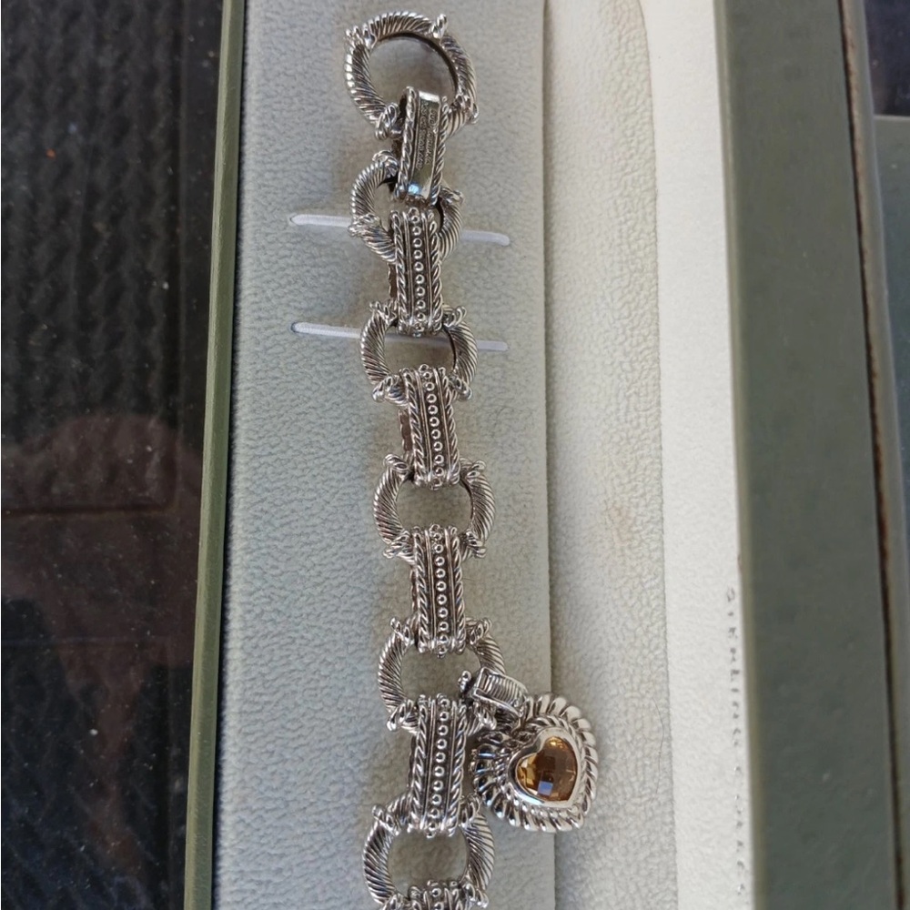 DESIGNER JUDITH RIPKA STERLING SILVER HEART CITRINE STONE TOGGLE CLASP BRACELET - Picture 6 of 6
